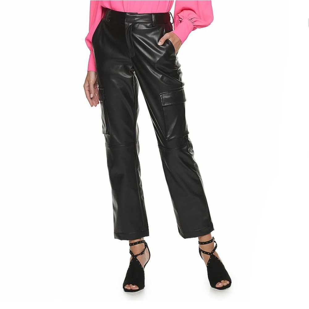 Black Faux Leather Cargo Pants Size 10